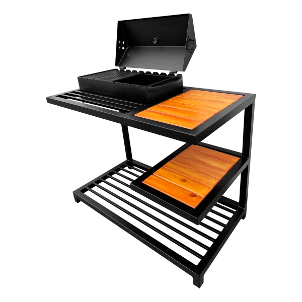 Мангал-барбекю Metalzavod ЛОФТ MLB9-4CP на 9 шампуров 4 мм на дровнице с полкой СР