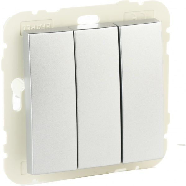 Вимикач триклавішний Efapel Logus без підсвітки 10 А 250В IP20 алюміній 21088 TAL