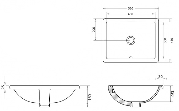 Умывальник Imprese врезной под потолок 52х41 см c06900103SQ