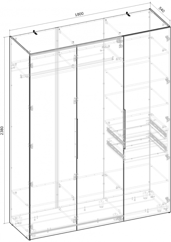 Шкаф Грейд Focus система WingLine L Hettich 2380х1800х540 мм графит