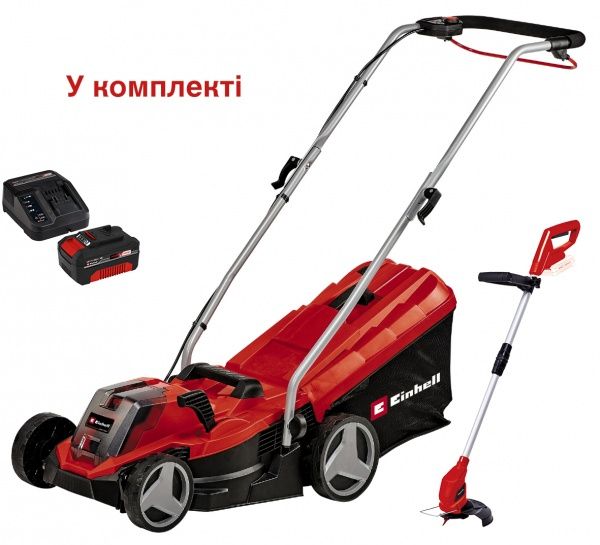 Газонокосарка акумуляторна Einhell GE-CM 18/33 Li + тример GC-CT 18/24 Li