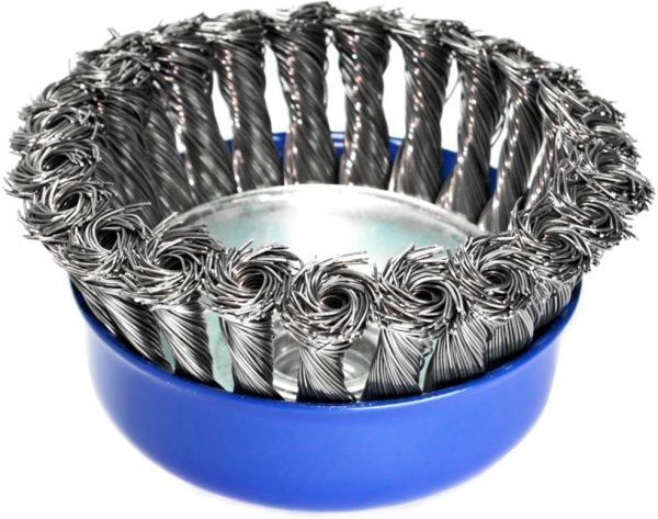 Щітка чашкова 100мм x M14, плетений дріт d0,5 об/хв 8500 стальний дріт S&R 136250100