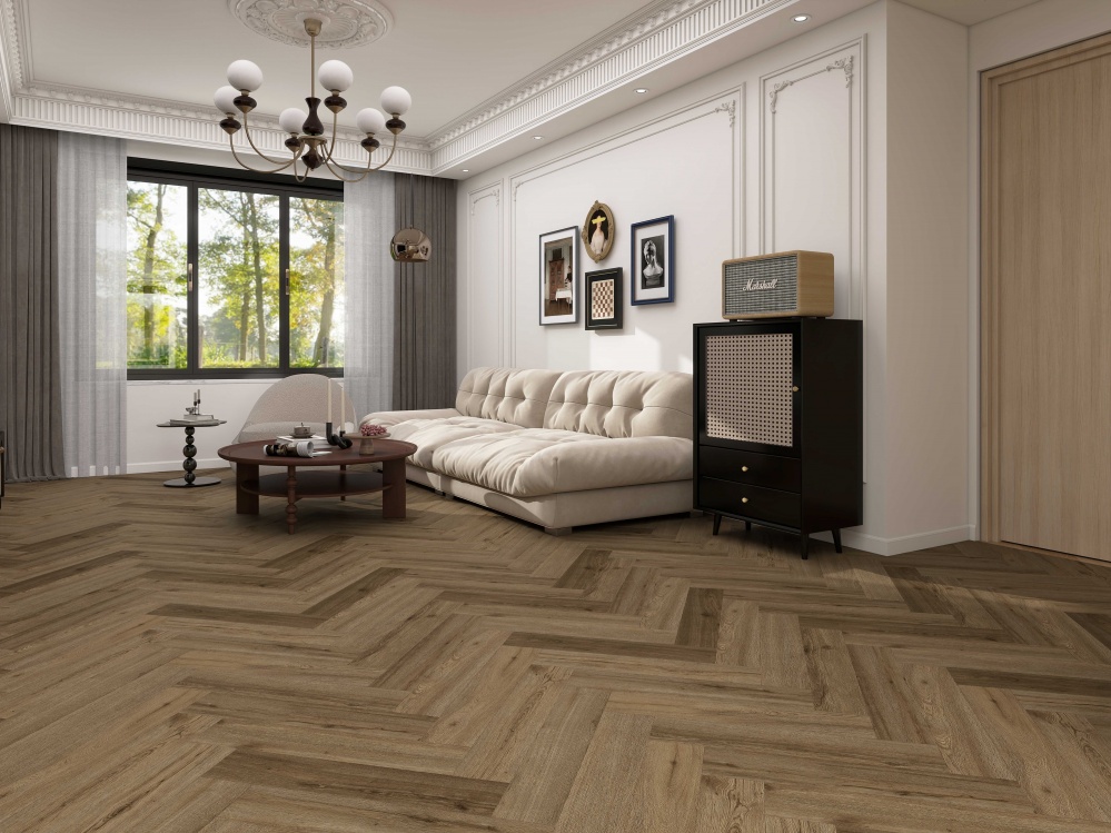 Ламінат вініловий (SPC) GROSS WALD Herringbone Vibe Toffee Mist 5 мм