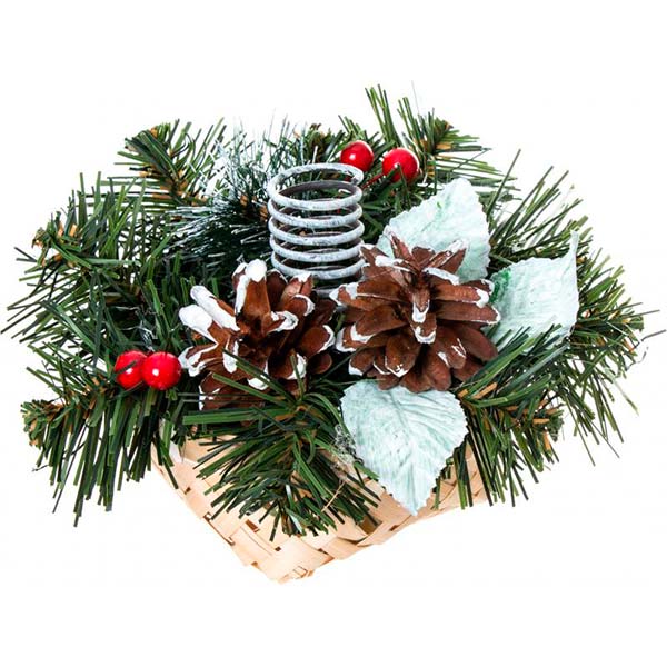 Новогодняя декорация Подсвечник с хвоей и шишками