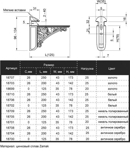 Кронштейн Bosetti Marella 18699 D 42430.125 золото