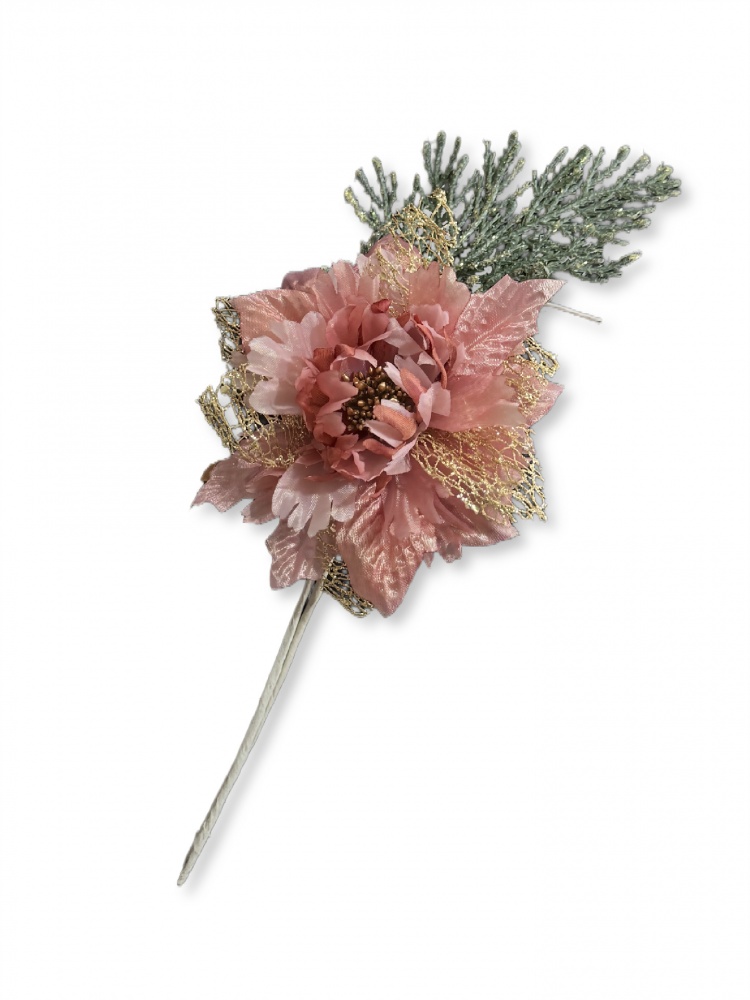 Квітка декоративна Пуансетія з пучком хвої 3 асортименти d10 см