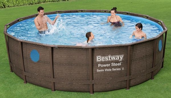 Басейн каркасний Bestway з віконцем 488х122см, 19480л з насосом, драбиною, підложкою, накриттям Ротанг