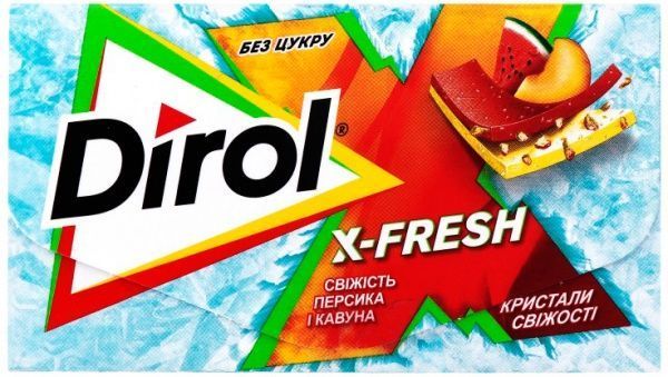 Жувальна гумка Dirol X-Fresh зі смаком персика і кавуна 13,5 г 
