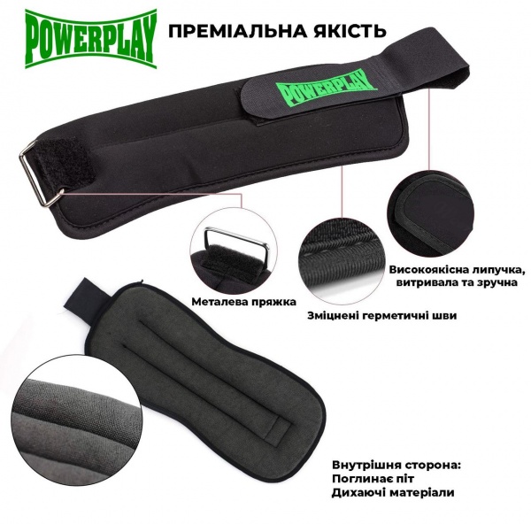Манжеты-утяжелители PowerPlay 4335 черные 2x2 кг 