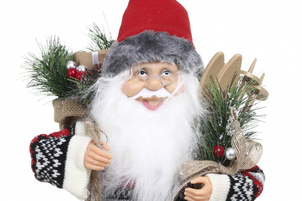 Декоративная новогодняя фигура Санта лесной в свитере серо-красный 40 см