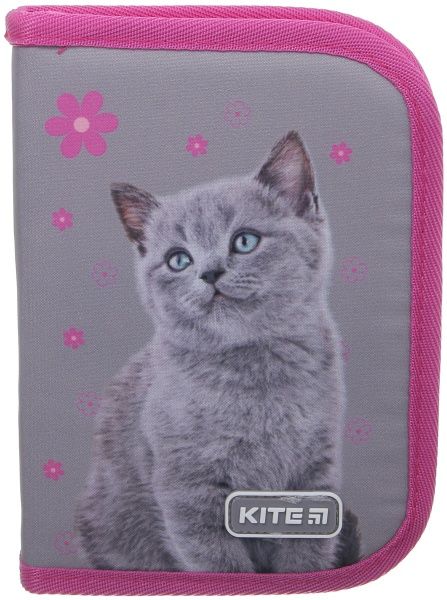 Пенал шкільний без наповнення K19-622-13 Kitty KITE сірий із рожевим