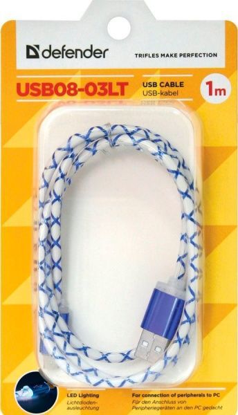 Кабель Defender USB – microUSB 1 м білий із синім Кабель Defender USB – microUSB 1 м білий із синім 08-03LT (31254954) 
