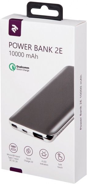 Внешний аккумулятор (Powerbank) 2E 10000 mAh grey (2E-PB1036AQC-GREY) Quick Charge 3.0 