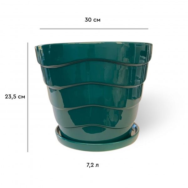 Горшок керамический Резон Конус с волнами овальный 7,2л изумрудный 