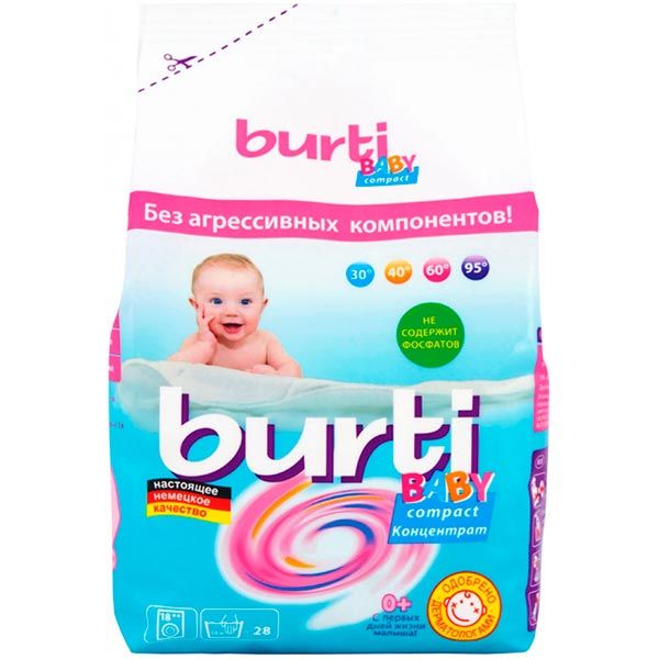 Стиральный порошок для машинной и ручной стирки Burti Baby compact 0,9 кг