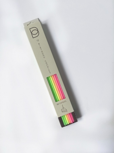 Свечи для торта BB CANDLES микс неон 25 см 12 шт.