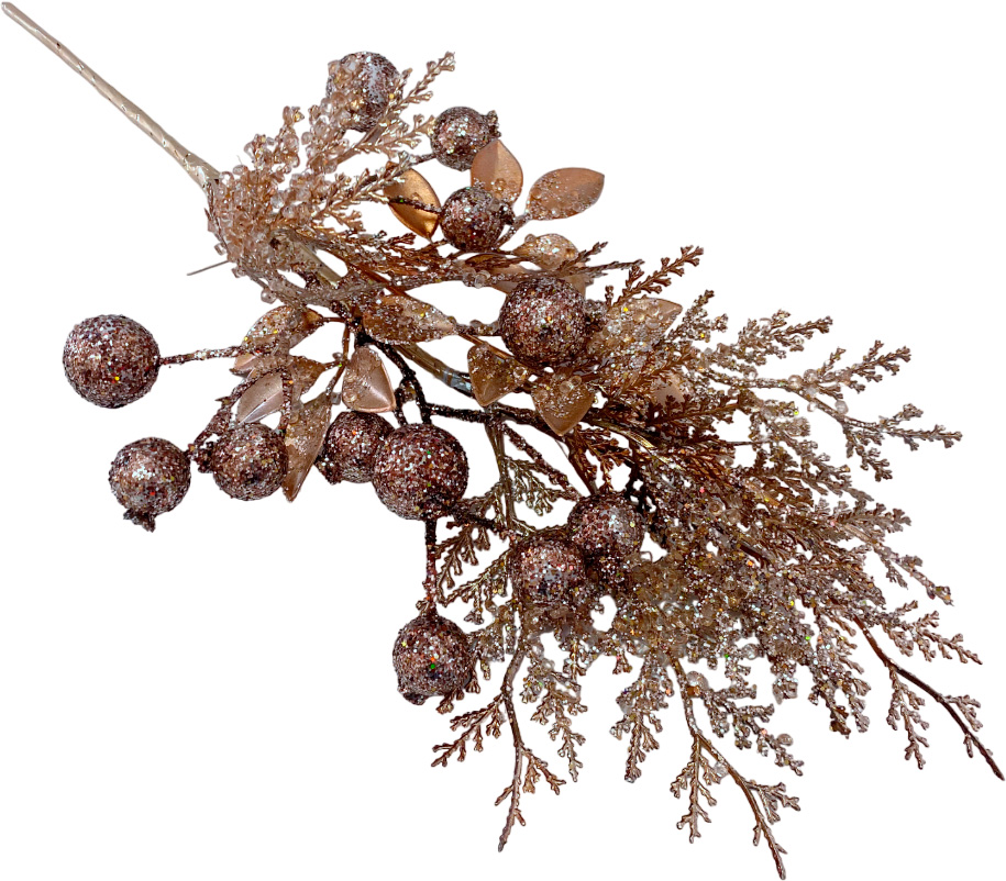 Декорация ветвь с ягодами и хвоей медный 41 см 21A1006