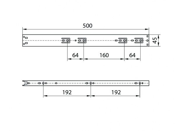Телескопические направляющие DC с доводчиком L-500 мм Н-45 мм черные Премиум Лайн
