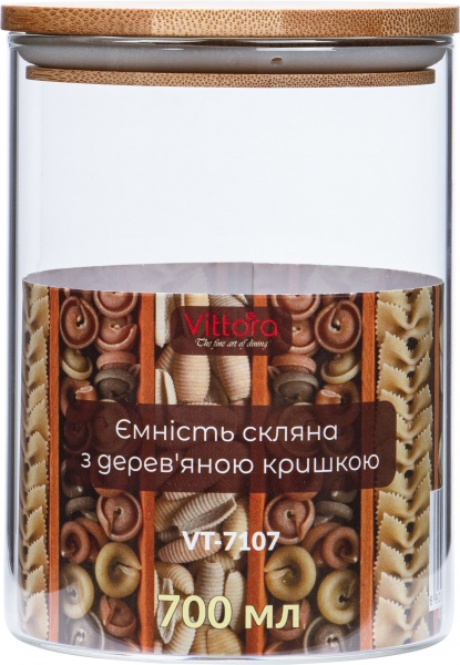 Ємність скляна з дерев'яною кришкою VT-7107 700 мл Vittora