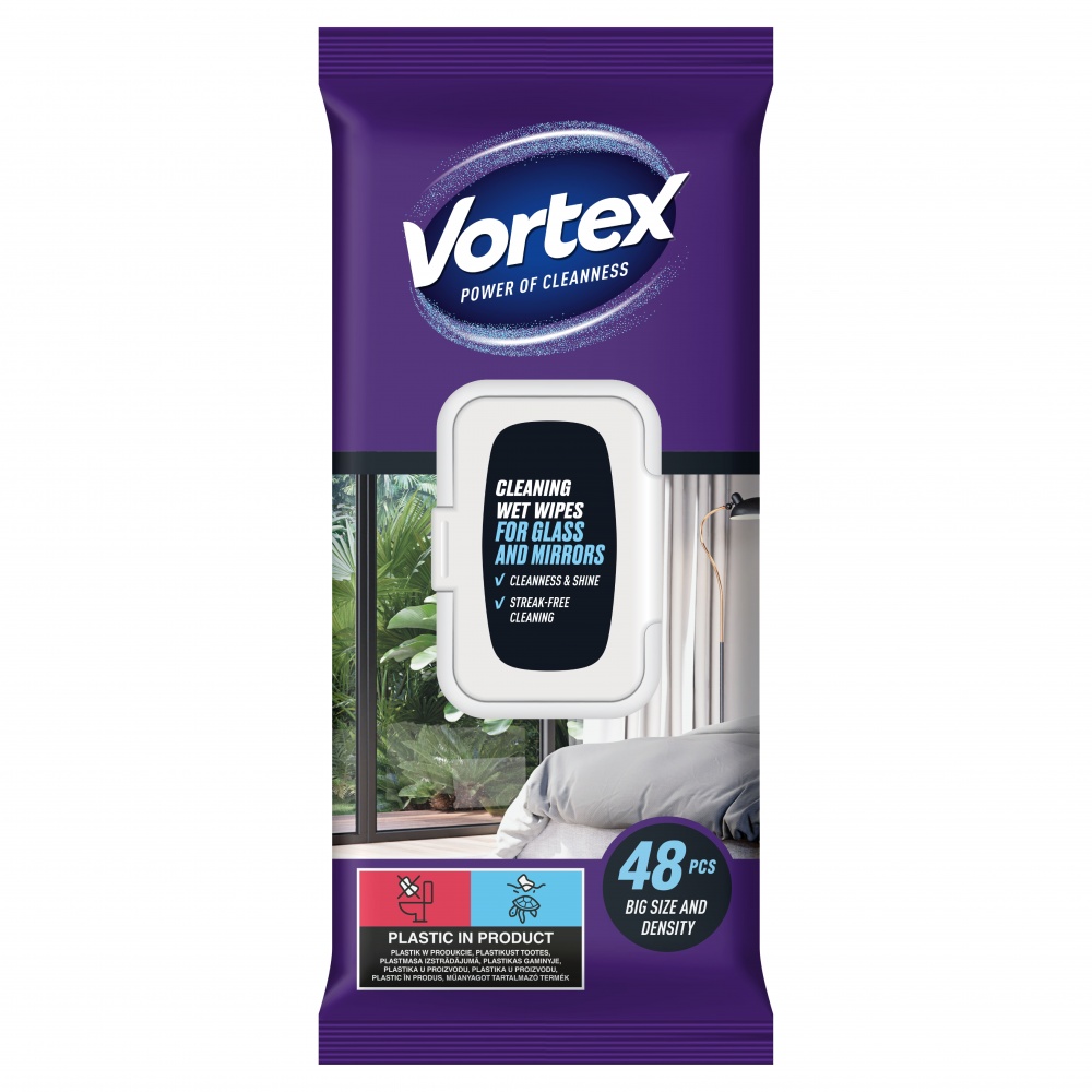 Влажные салфетки Vortex для стекла 48 шт./уп. белые