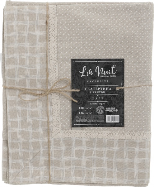 Скатертина Шале горох з кантом 136x180 см бежевий La Nuit 