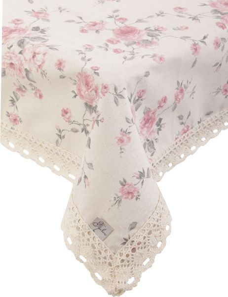 Скатерть Bella Розы с кружевом 90x90 см белый с розовым Прованс 