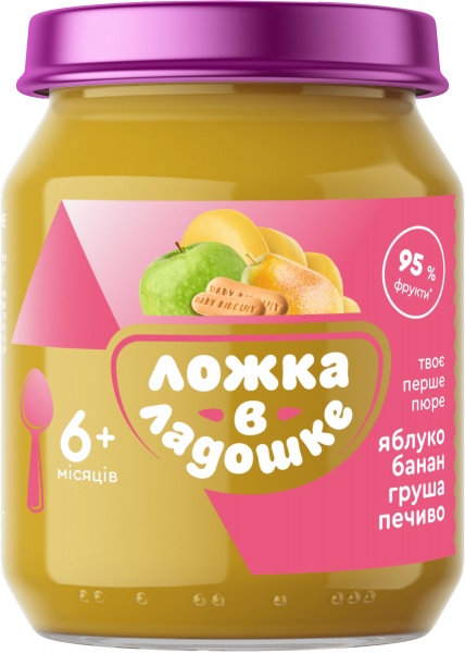 Пюре фруктовое Ложка в ладошке Яблоко-банан-груша с печеньем 180 г 