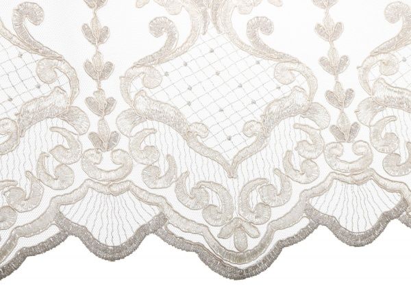 Ткань тюлевая Scarlett Tasluja 717678/8002 вышивка на сетке купон 285 см белый с золотым 
