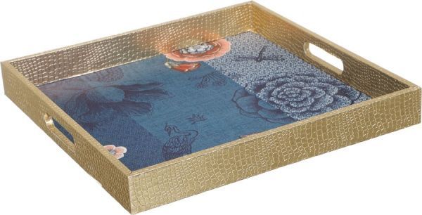 Поднос Золото c голубым 34х34х4,5 см
