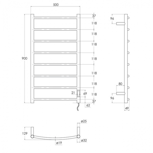 Рушникосушарка електрична Imprese IHR509008121 8П 500х900 сатин правий