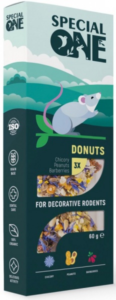 Корм SPECIAL ONE пончики «Цикорій, арахіс, барбарис» для декоративних гризунів 60 г PR242522