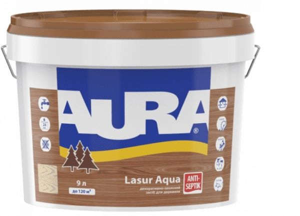 Деревозахисний засіб Aura® Lasur Aqua горіх шовковистий мат 9 л