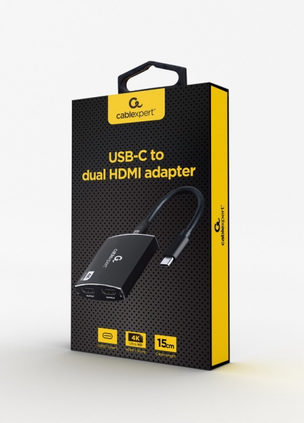 Адаптер Cablexpert USB-C на 2 HDMI (2 незалежних екрани)/PD/Аудио 3,5 0,15 м black (A-CM-HDMIF2-01) 