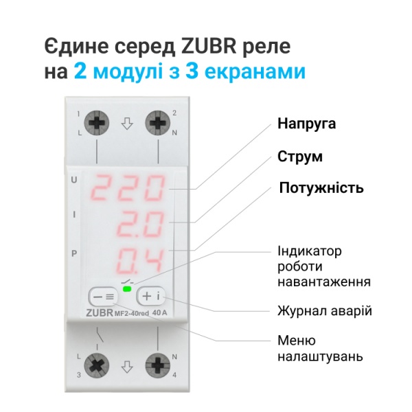 Реле напряжения ZUBR MF2-40 red