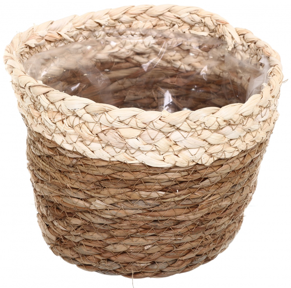 Кашпо ПВХ флористическое 18x14 см FWP23-1-3 круглый коричневый с бежевым