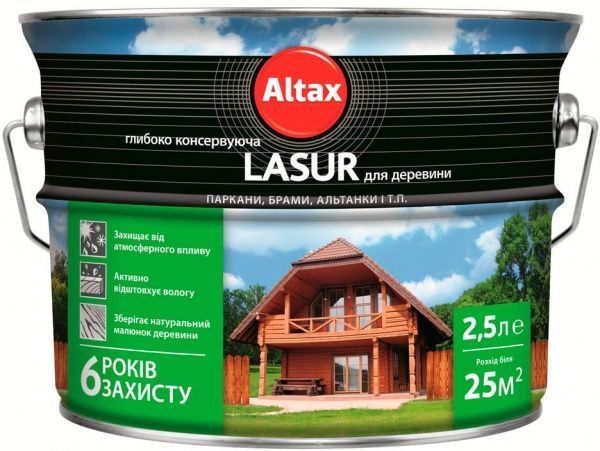 Лазур глибоко консервуюча Altax Lasur для деревини коричневий напівмат 2,5 л