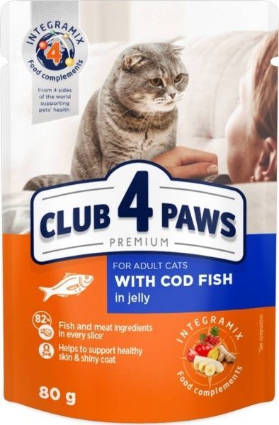 Корм Club 4 Paws З ТРІСКОЮ В ЖЕЛЕ 80 г