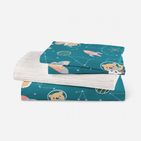 Комплект постельного белья Luna Kids Cosmo бирюзовый с принтом