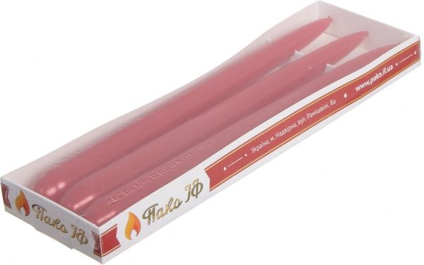 Свеча конусная новогодняя красный металлик 22x240 3 шт. Pako-If