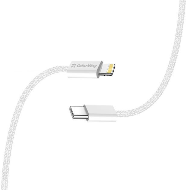 Кабель ColorWay Type-C - Apple Lightning (braided cotton) (PD Fast Charging 27W) 1 м серый (CW-CBPDCL061-GR)