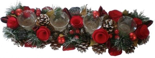 Декорация новогодняя Подсвечник тройной с хвоей шишками шарами 48x15 см EPI-W16441-2 