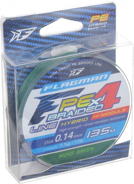 Шнур Flagman PE Hybrid F4 MossGreen 135м 0,14мм 7,7кг