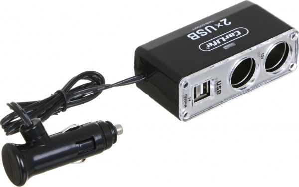 Розгалужувач автомобільний CarLife 2в1 + 2 USB, 12В, 5A