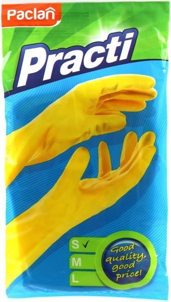 Перчатки резиновые Paclan суперкрепкие р.S 1 пар/уп. желтые 