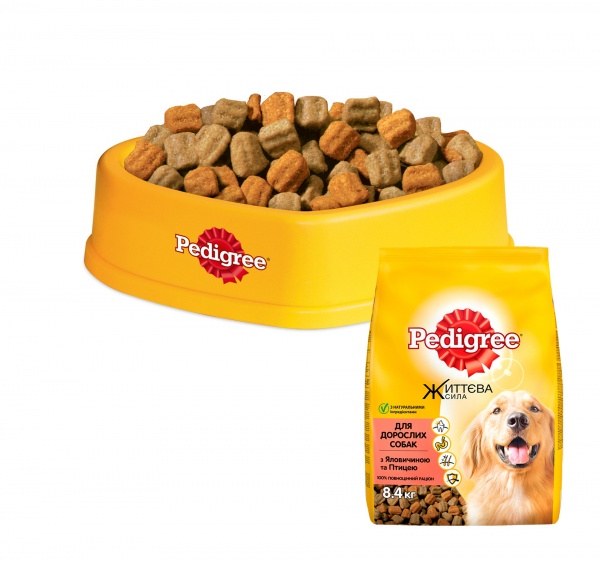 Корм сухий для дорослих собак для середніх порід Pedigree Яливичина та птиця 8 кг