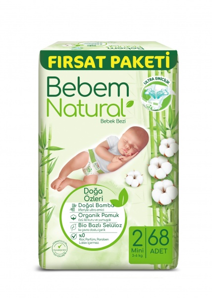 Подгузники BEBEM Natural (2) 3-6 кг 68 шт.