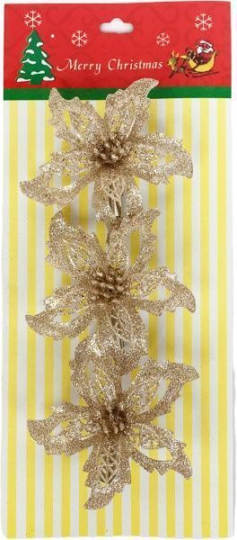 Набор новогодних декораций Цветок пуансетия ажурная 9 см 3 шт. SD16-012CH 