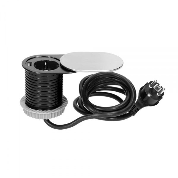 Розетка портативна меблева із заземленням ORNO USB шуко з кришкою алюміній OR-AE-13124(GS)