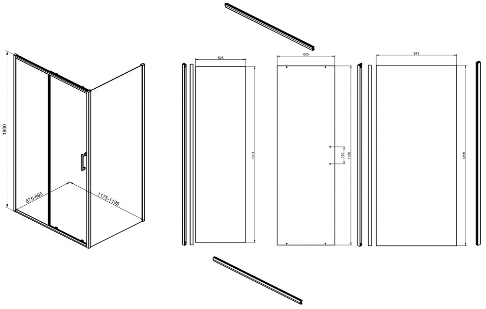 Душевое ограждение EGO PURE 120х90х190 см L/R,скло проз 5мм, проф хром алюм