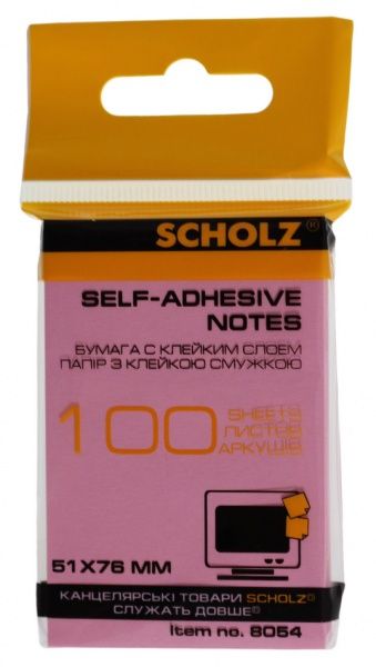 Бумага для заметок с липким слоем 51х76 мм 100 лист. цвет в ассортименте 8054 SCHOLZ